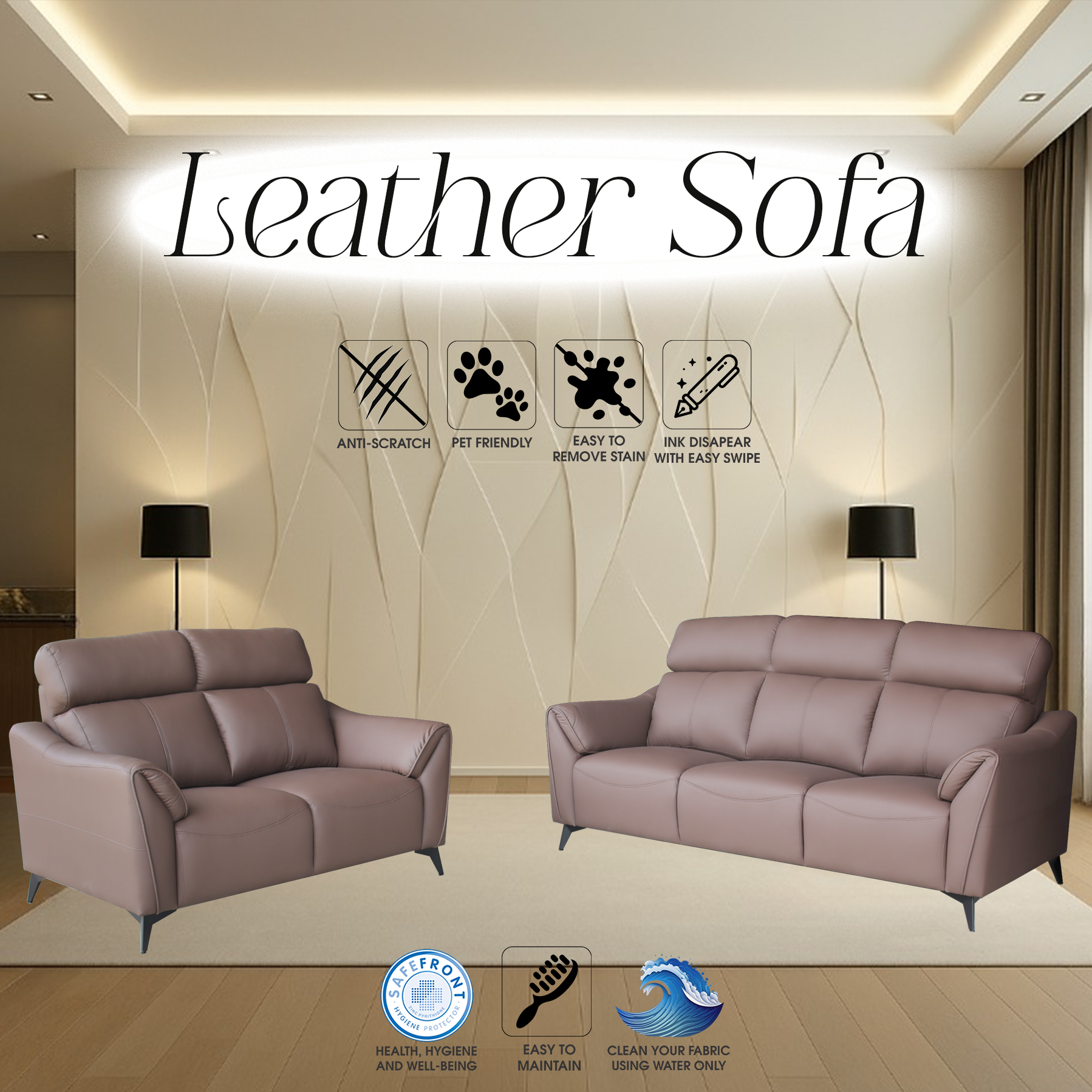 VS384 (2S+3S) ANTI-SNAGGING LEATHER SOFA
